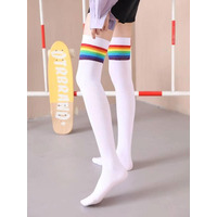 Image of Rainbow White Over the Knee Socks