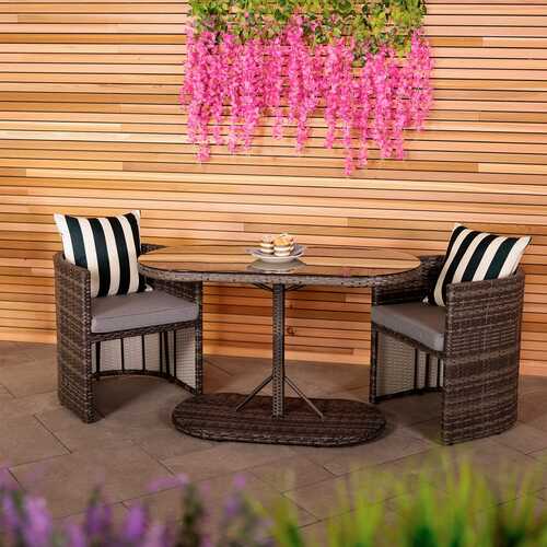 St Tropez Rattan Bistro Set - Grey
