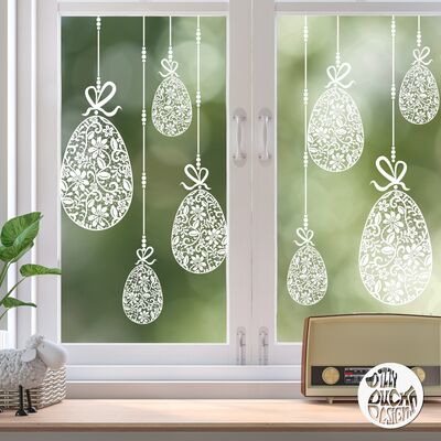 10 x Lace Easter Egg Window Decals - Clear - Large Set