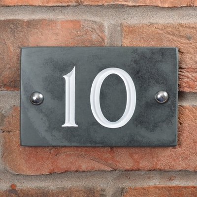 Slate house number 10 v-carved with white infill