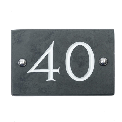 Slate house number 40 v-carved with white infill numbers