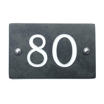 Slate house number 80 v-carved with white infill numbers