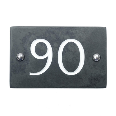 Slate house number 90 v-carved with white infill numbers