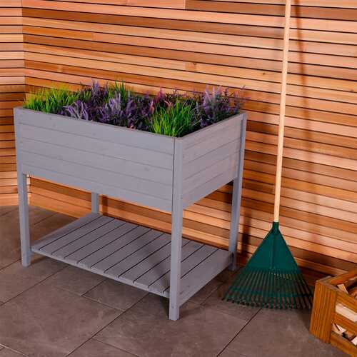 FSC&#174; 100% Certified Wooden Planter - Grey