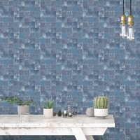 Image of Evergreen Aqua Tile Wallpaper Navy Galerie 7347