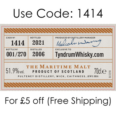 Old Pulteney 2006 14 Year Old Cask #1414  TyndrumWhisky Exclusive