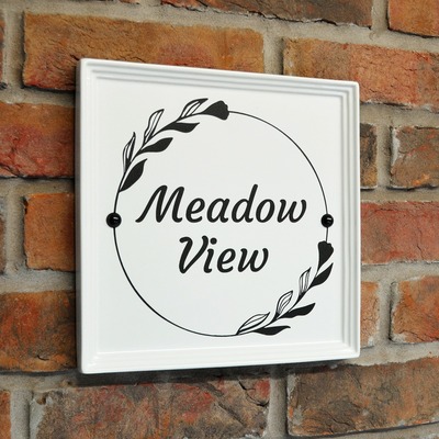 Ceramic House Sign, Square 25 x 25cm, White, Engraved, 3 Designs/Fonts