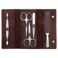 Image of Becker of Germany 5 Piece Manicure Set In Brown Leather Case