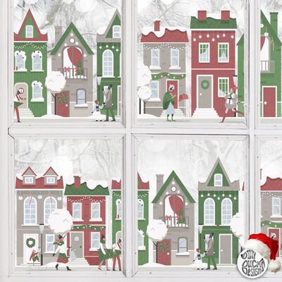 Christmas Winter City Border Window Decal - 240 x 74 cm