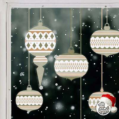 10 Moroccan Christmas Bauble Window Decals - Boho - Small Set