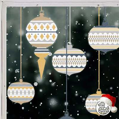 10 Moroccan Christmas Bauble Window Decals - Blue/Mustard - Large Set