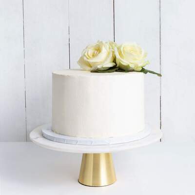 One Tier Decorated White Wedding Cake - Classic White Rose - Large 10"
