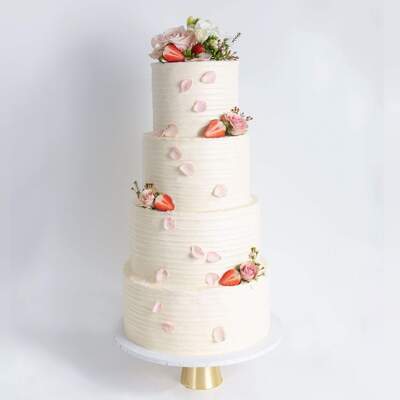Four Tier Floral Ruffle Wedding Cake - Pink & Petals - Four Tier (12", 10", 8", 6")