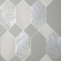Image of Miami Geometric Leaf Wallpaper Grey Fine Decor FD42835