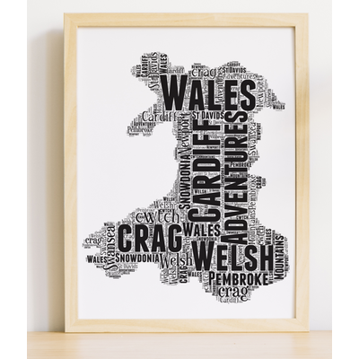 Personalised Wales - Cymru - Word Art Picture Map Gift