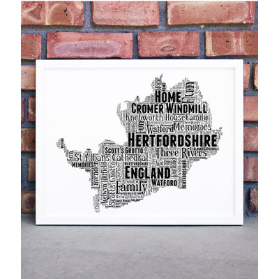 Personalised Hertfordshire Word Art Map
