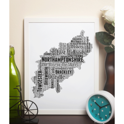 Personalised Northamptonshire Word Art Map