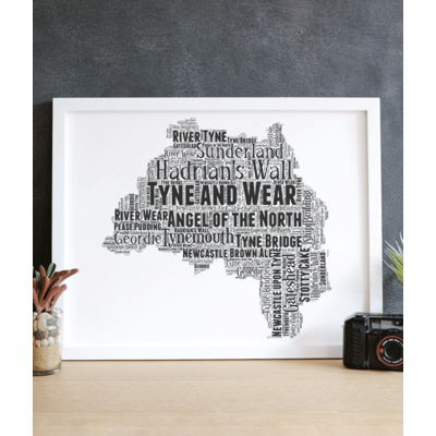 Personalised Tyne and Wear - Word Art Map