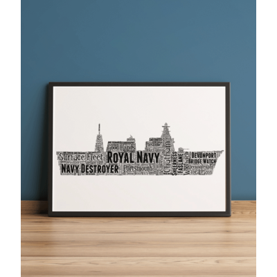 Royal Navy Destroyer Ship - Personalised Word Art Print Gift