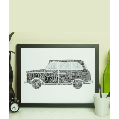 Personalised Black Taxi Cab Word Art Print - Taxi Driver Gift