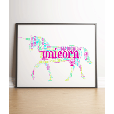 Personalised Rainbow Unicorn Word Art Picture Print Gift