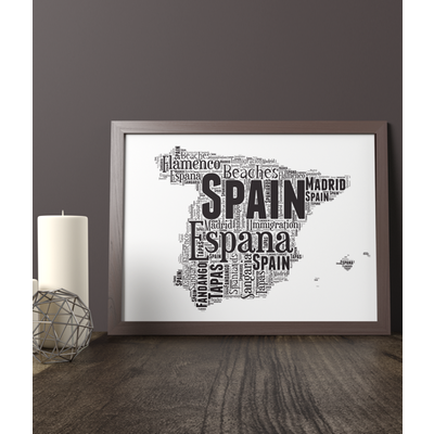 Personalised Spain Map Word Art Picture Print