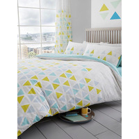 Geometric Triangle Double Duvet Cover And Pillowcase Set - Teal