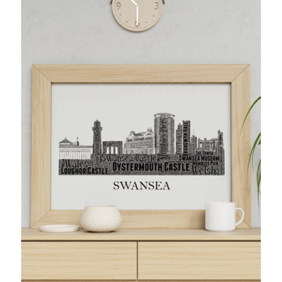 Personalised Swansea Skyline Word Art Picture