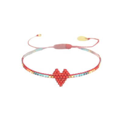Heartsy Row Beaded Bracelet - Red Multi