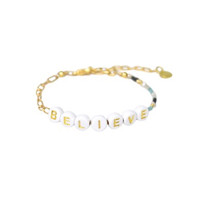 Exclusive Believe Beaded Bracelet - Gold & Green