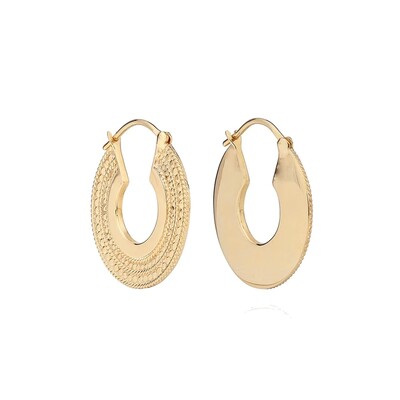 Medium Smooth and Dotted Hoop Earrings - Gold