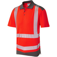 Image of Leo P14 Peppercombe High Vis Red Short Sleeve Polo Shirt