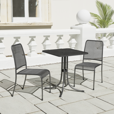 Alexander Rose Portofino Bistro 2 Seater Side Chair Square Set, With Charcoal Stripe Cushions