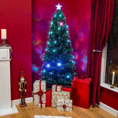 Fibre Optic Green Christmas Tree 2ft to 7ft with Multi-Coloured LED Lights, 6ft / 1.8m