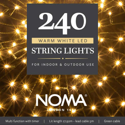 Noma Christmas 120, 240, 360, 480, 720, 1000 Multifunction String Lights with Green Cable - Warm White, 240 Bulbs