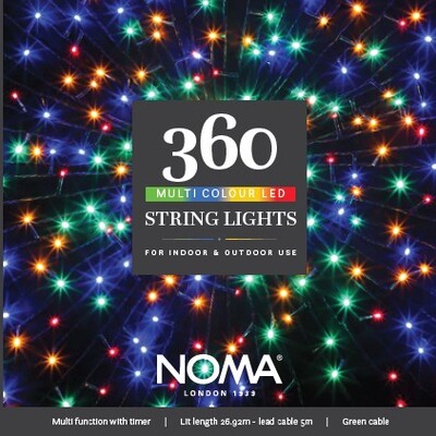 Noma Christmas 120, 240, 360, 480, 720, 1000 Multifunction Lights with Green Cable- Multicolour, 360 Bulbs