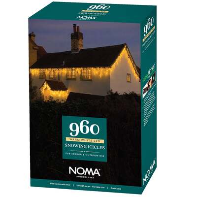 Noma Christmas 144, 240, 360, 480, 720, 960 Snowing Icicle LED Lights with White Cable - Warm White, 960 Bulbs