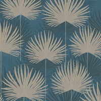 Image of Calypso Leaf Vinyl Wallpaper Blue / Gold World of Wallpaper AF0009