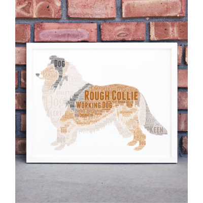 Personalised Rough Collie Dog Word Art Picture Print