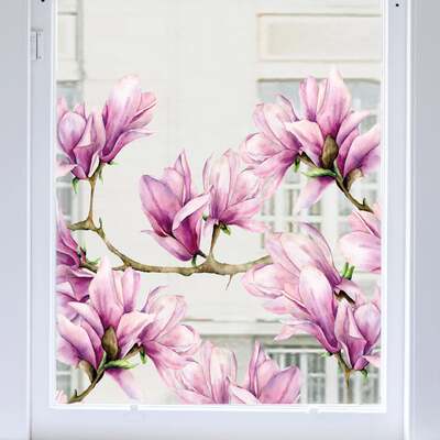 Pink Magnolias Clear Window Privacy Border - 1200(w) x 740(h) mm