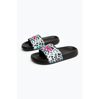  Hype Black Ice Leopard Kids Sliders - JNR04  