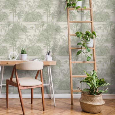 Eden Wallpaper Collection Tropical Toile Olive Muriva M37304
