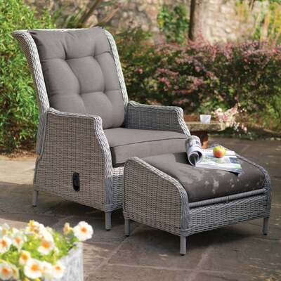 Kettler Palma Recliner Chair with Footstool (White Wash)