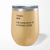 Thanks Mum Wine Tumbler – Gold Glitter, 12oz