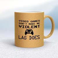 Video Games Don’t Make Me Violent Mug – Gold Glitter/White, 10oz