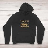 I Love It When She Bends Over Hoodie – Black, Large