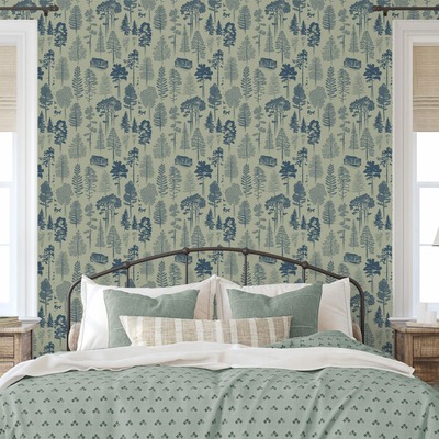 Catskills Woodland Wallpaper British Lichen Green - Mini Moderns MMTLG01BL
