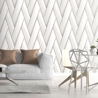 Image of Armando Herringbone Geometric Wallpaper White / Gold Debona 2120