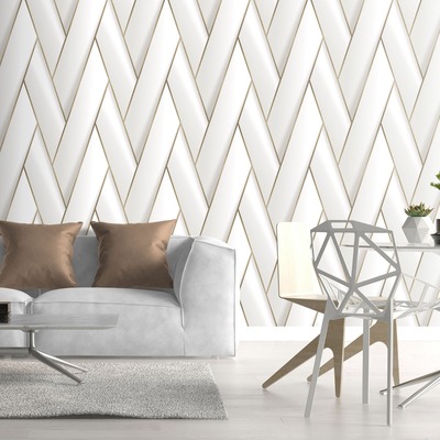 Armando Herringbone Geometric Wallpaper White / Gold Debona 2120
