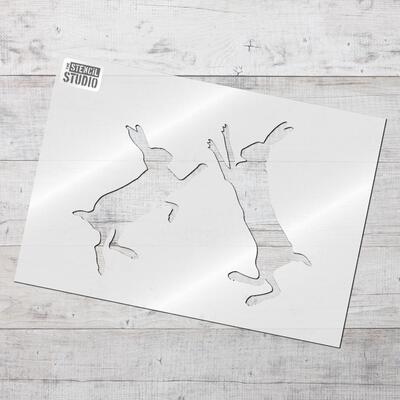 Boxing Hares Stencil - M - AxB 30.3 x 23.2 cm (11.9 x 9.1 inches)